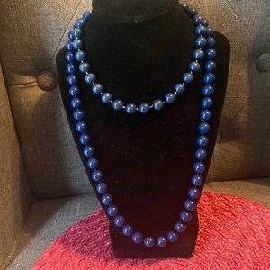 (2) navy blue plastic beaded necklaces